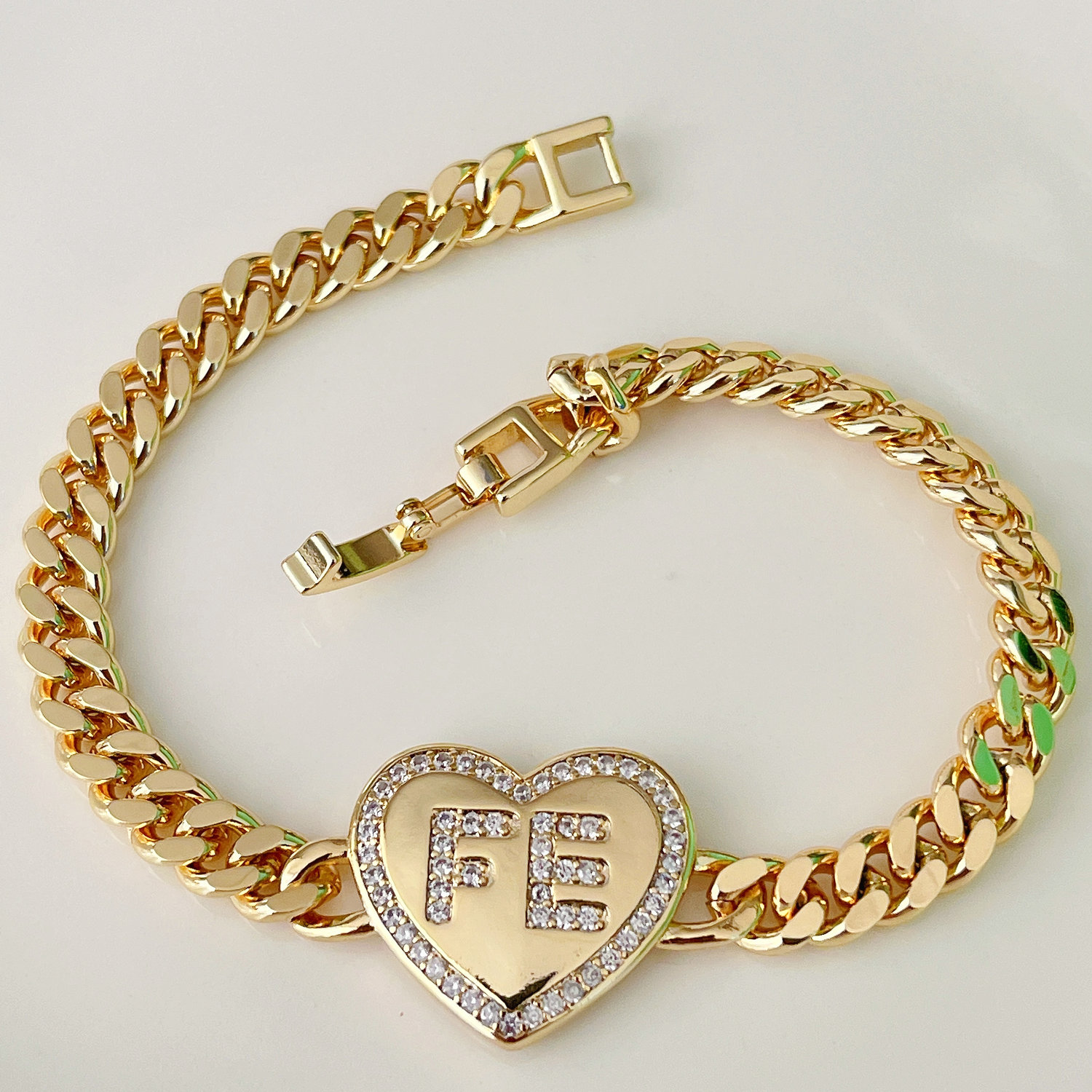 Pave fe cuban chain bracelet