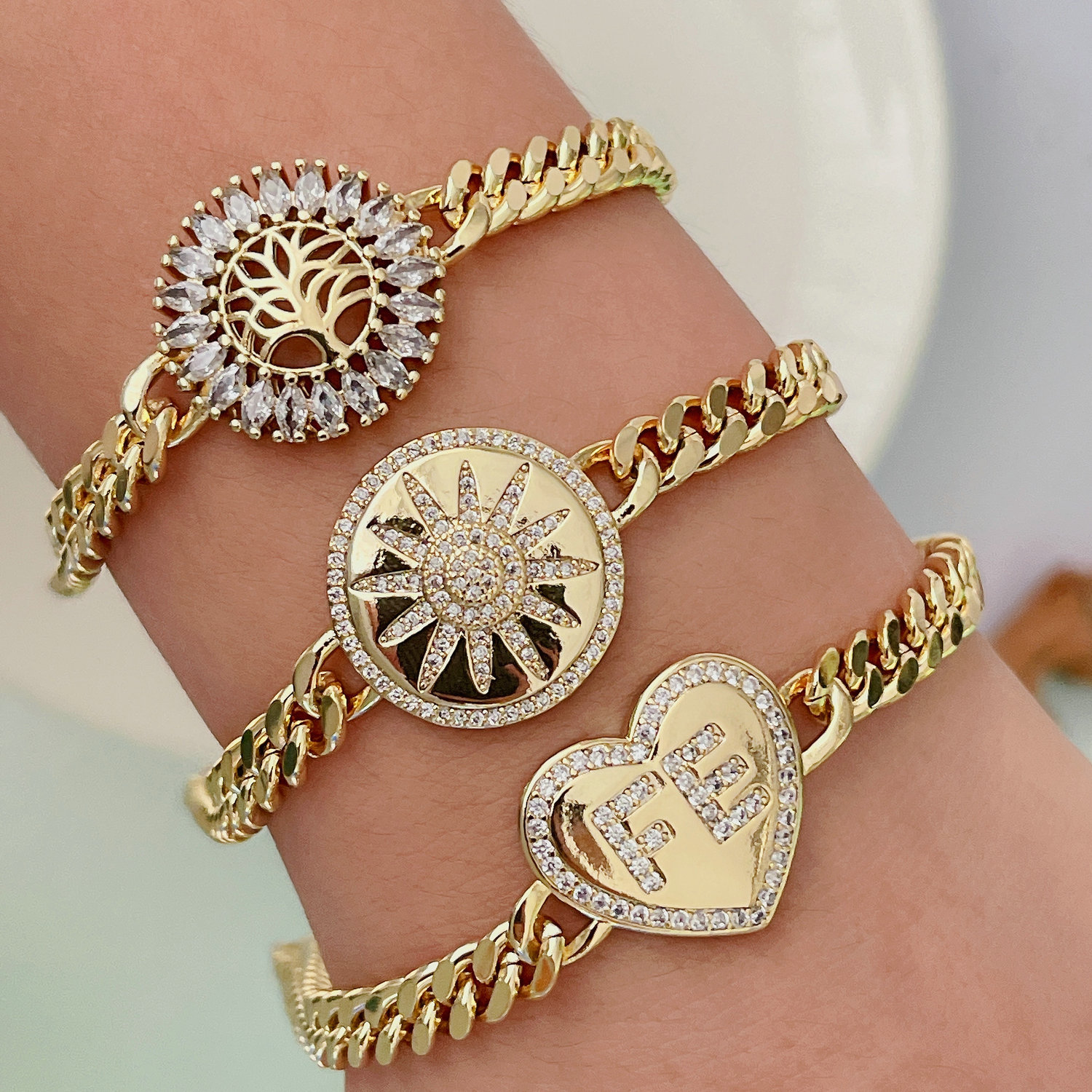 Pave fe cuban chain bracelet