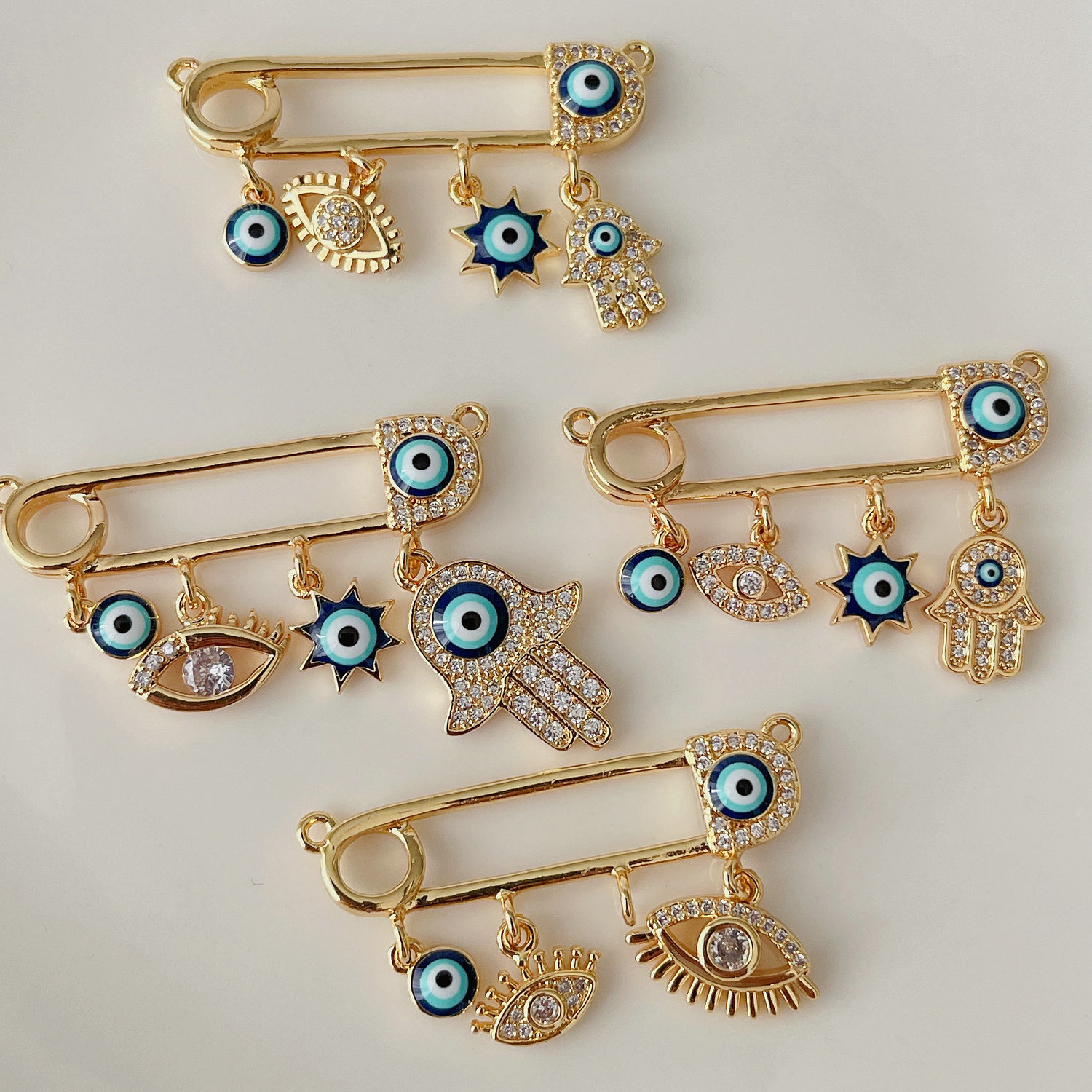Blue eye pin charm pendant for necklace