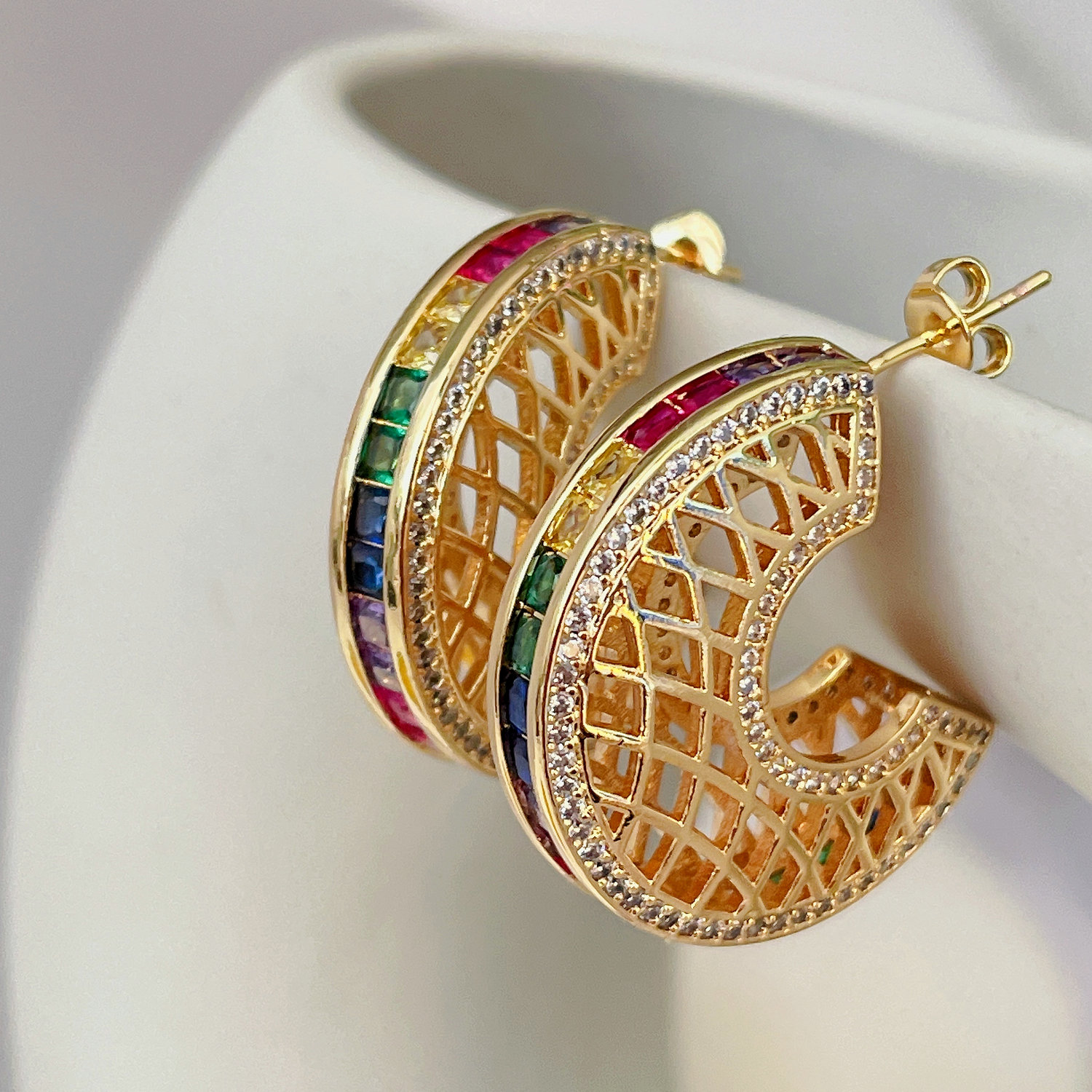 Half moon colorful hoop earrings