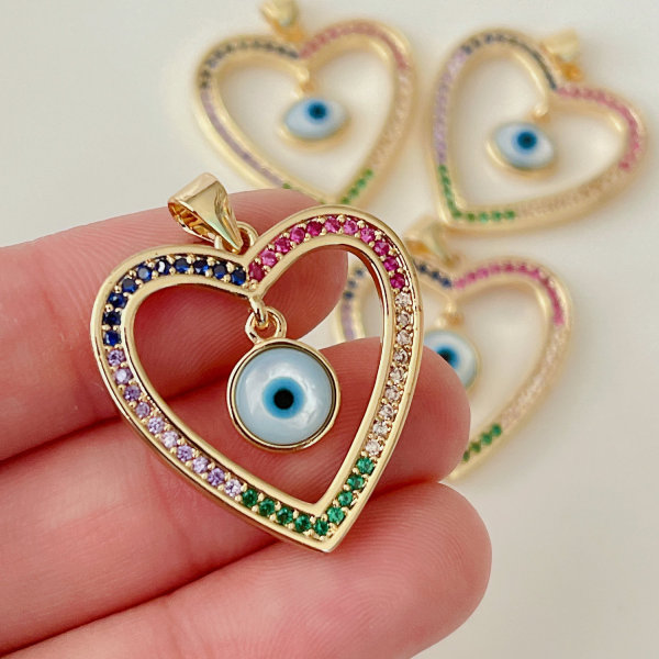Colorful heart pendant with white eye charm
