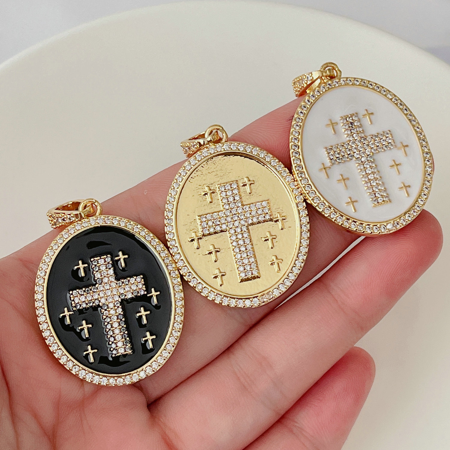 Enamel round cross pendant