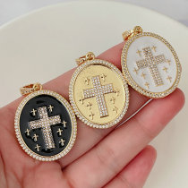 Enamel round cross pendant