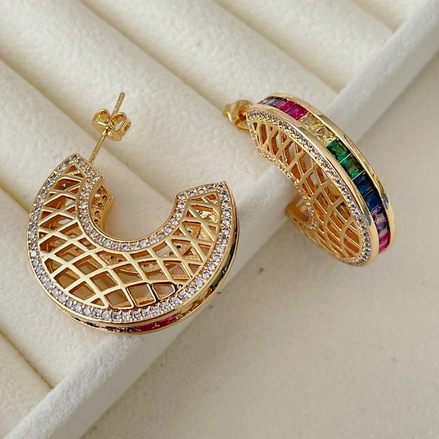 Half moon colorful hoop earrings