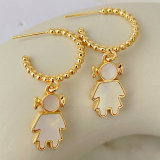 Gold beaded hoop earring with shell girl charm