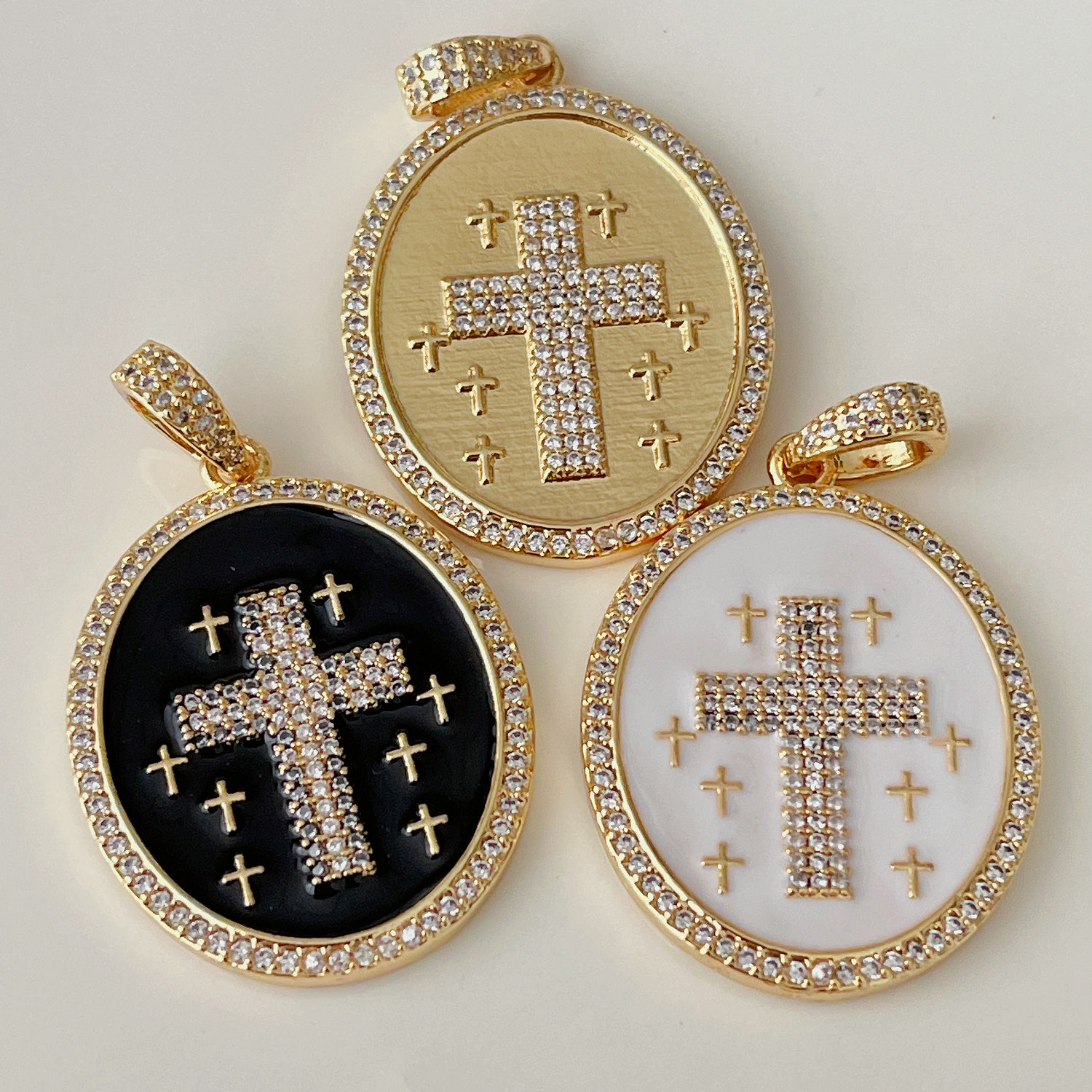 Enamel round cross pendant