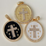 Enamel round cross pendant