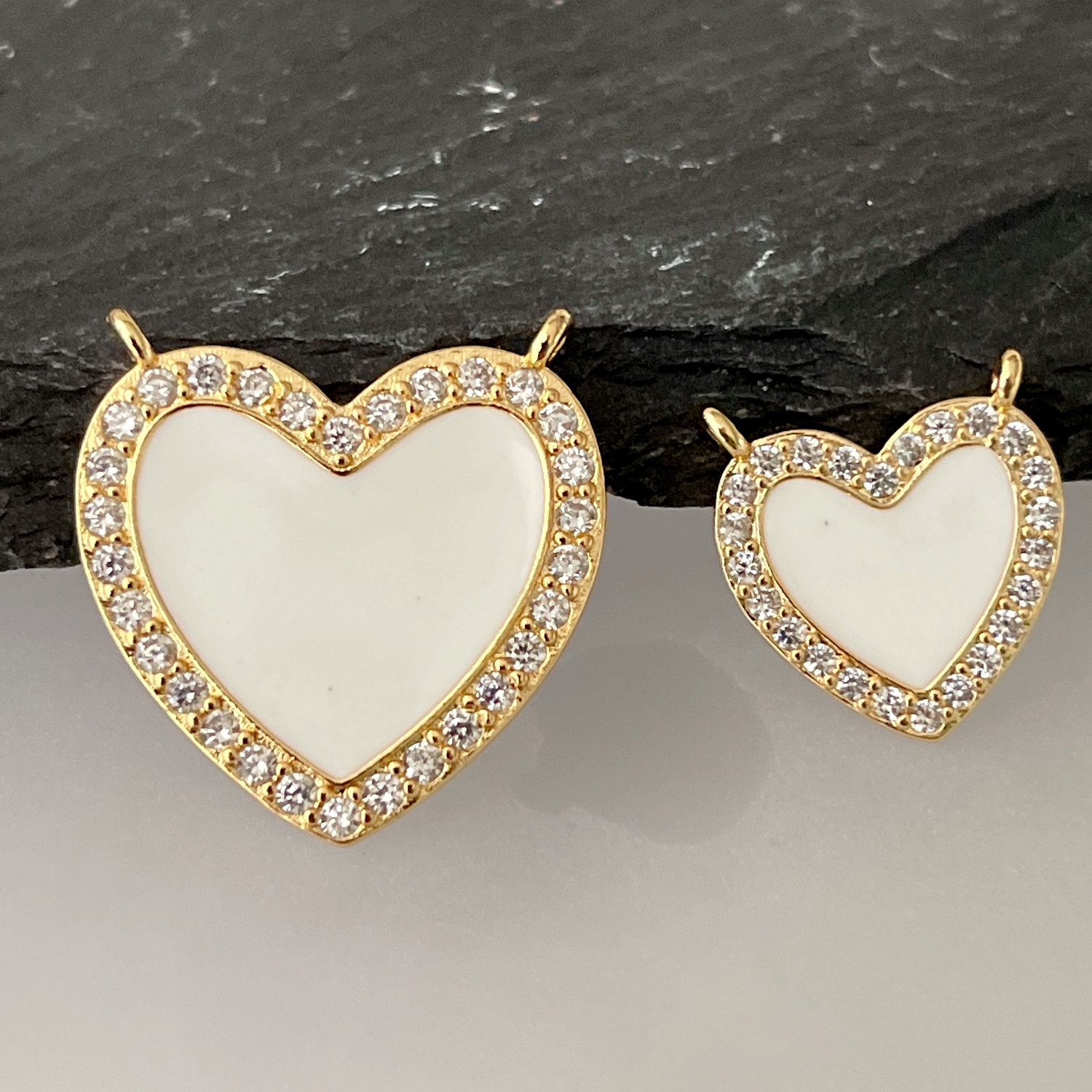 White enamel heart charm