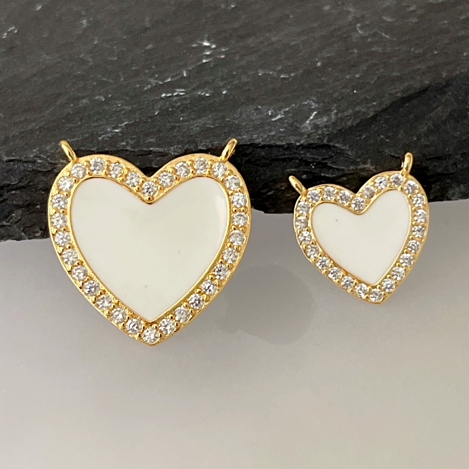 White enamel heart charm