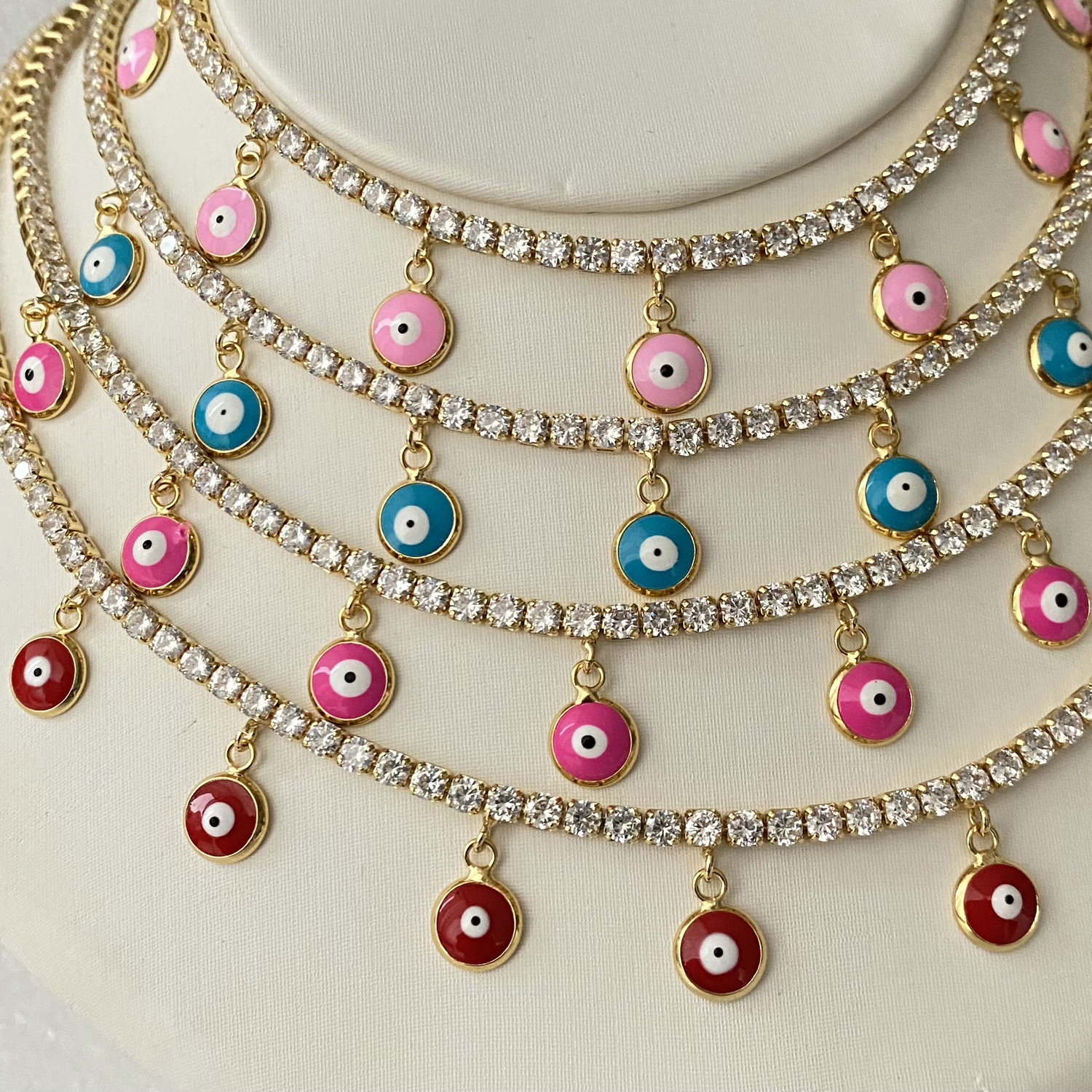 Small Evil eye charm Tennis necklaces