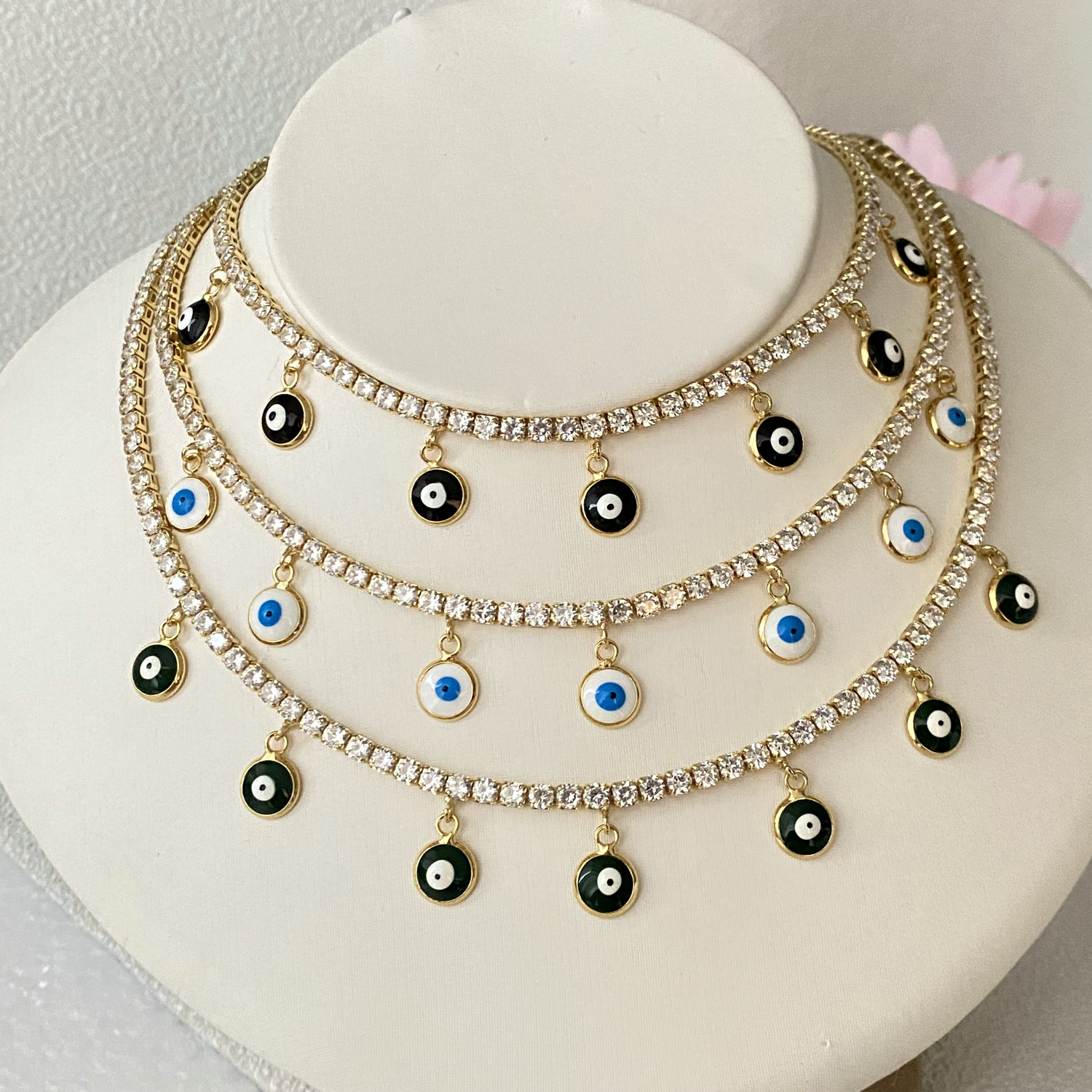 Small Evil eye charm Tennis necklaces