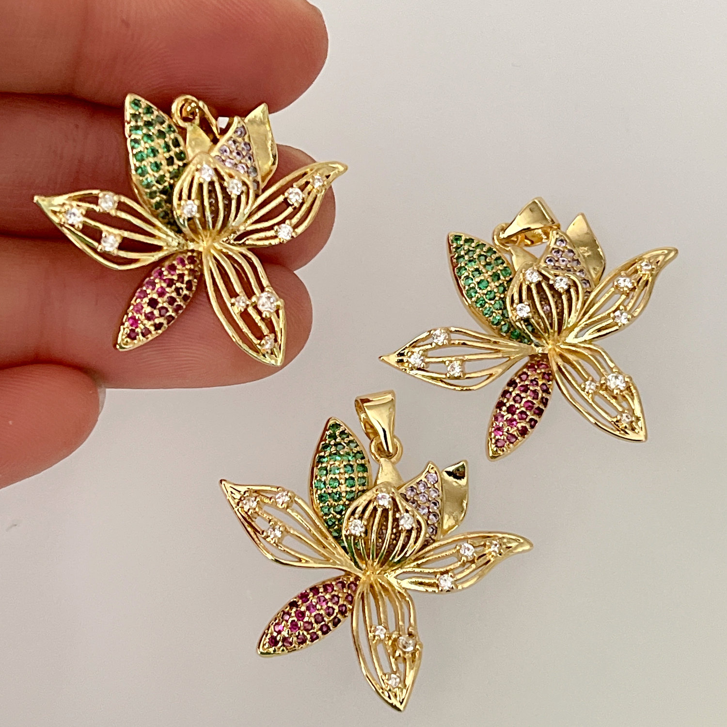 Pave colorful flower charm