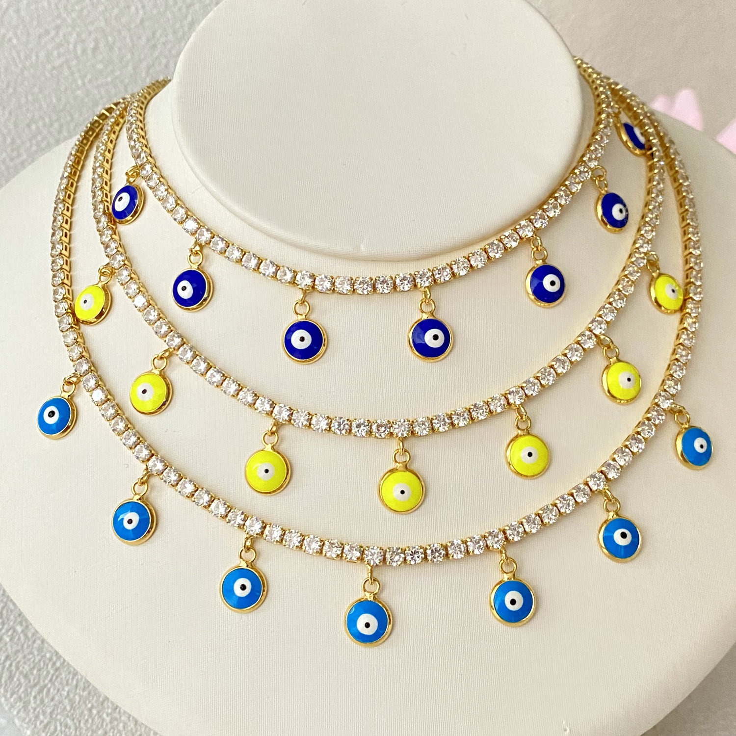 Small Evil eye charm Tennis necklaces
