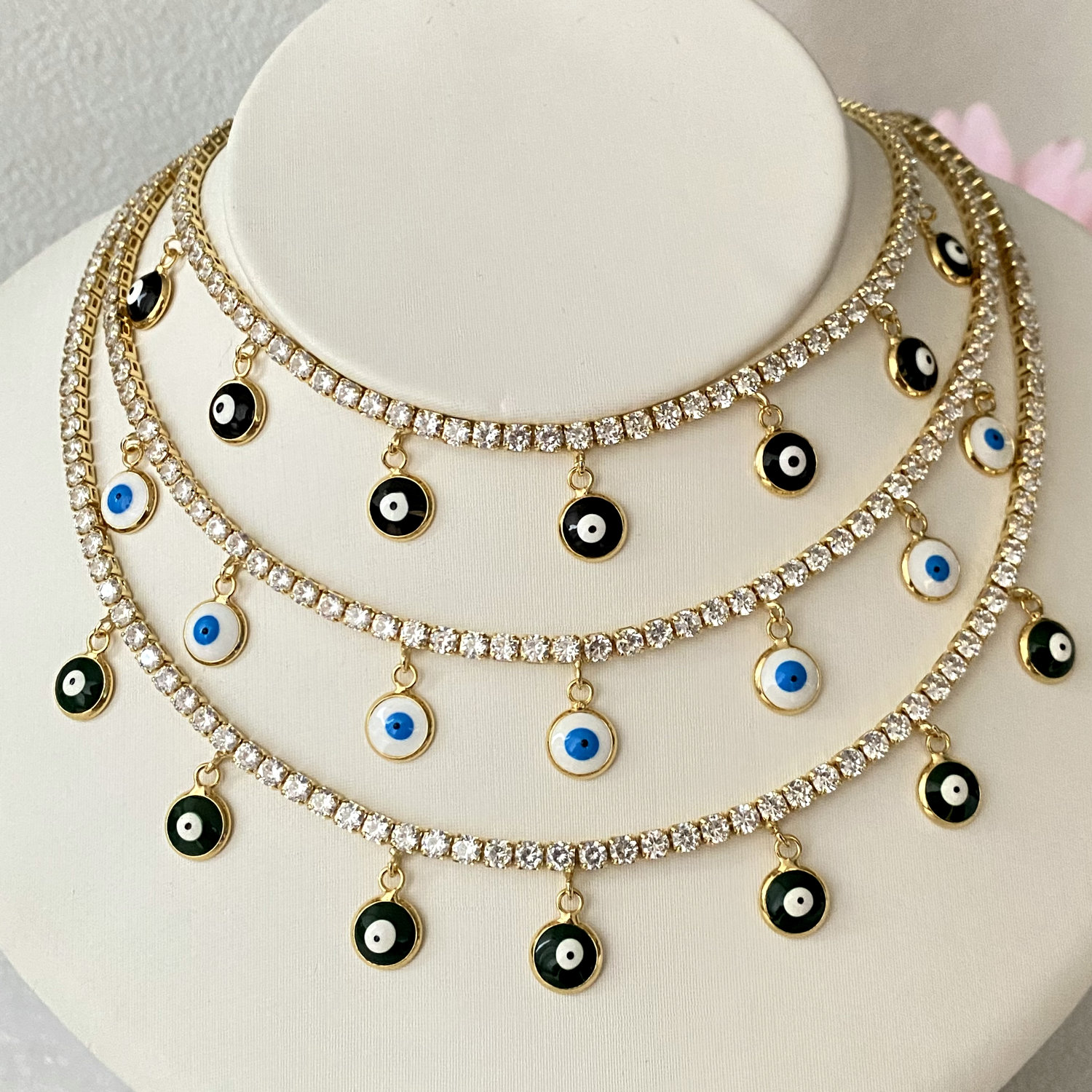 Small Evil eye charm Tennis necklaces
