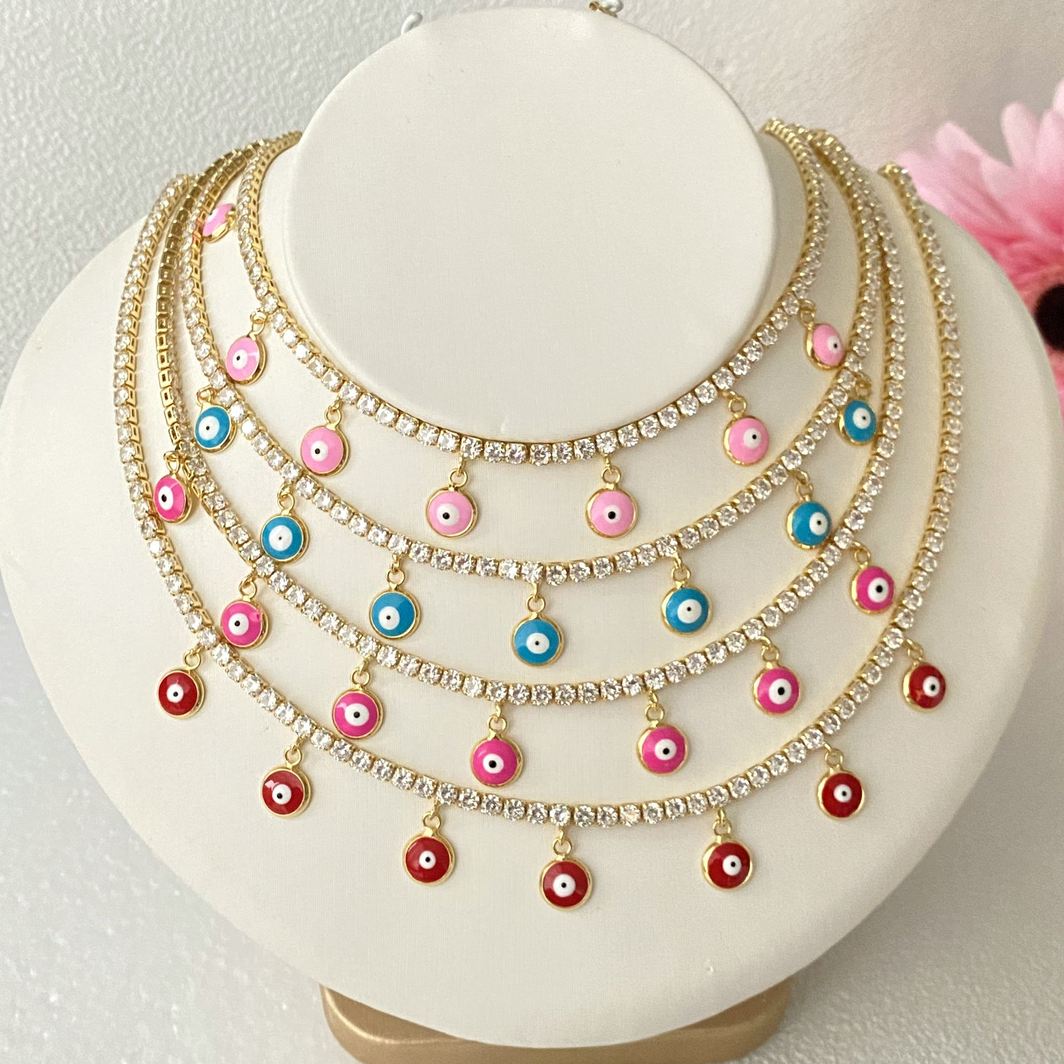 Small Evil eye charm Tennis necklaces
