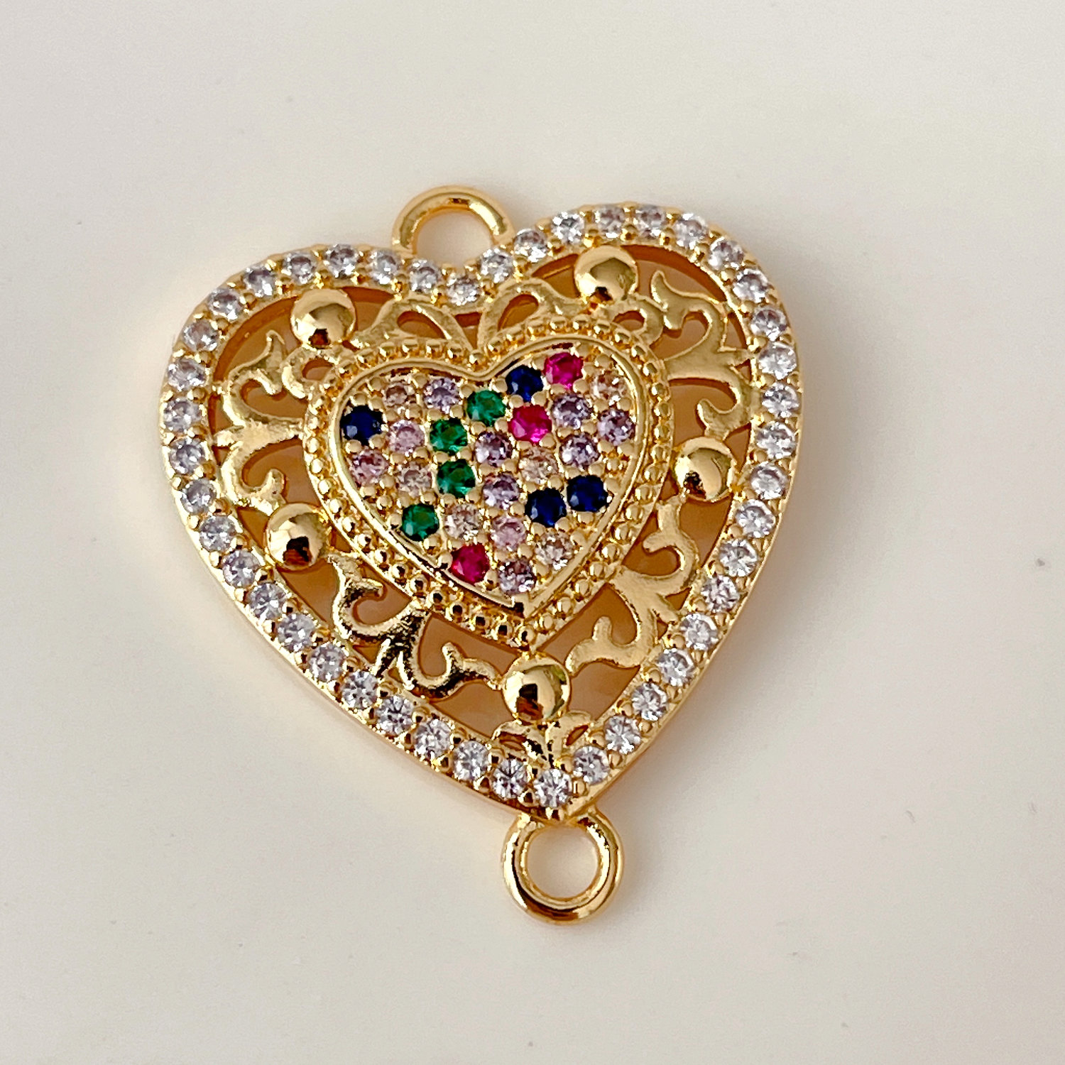 Pave Heart connector for bracelets