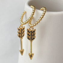 Pave gold beaded hoops earrings with arrow charm
