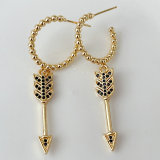 Pave gold beaded hoops earrings with arrow charm