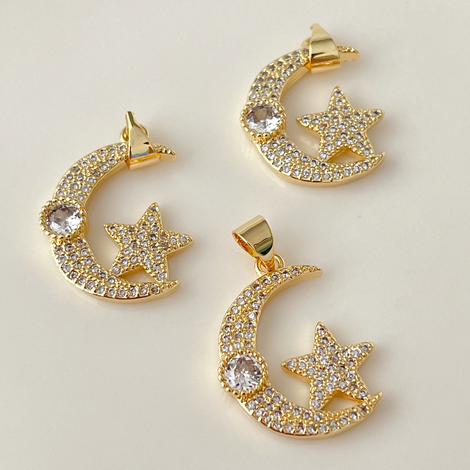 Pave star moon charm