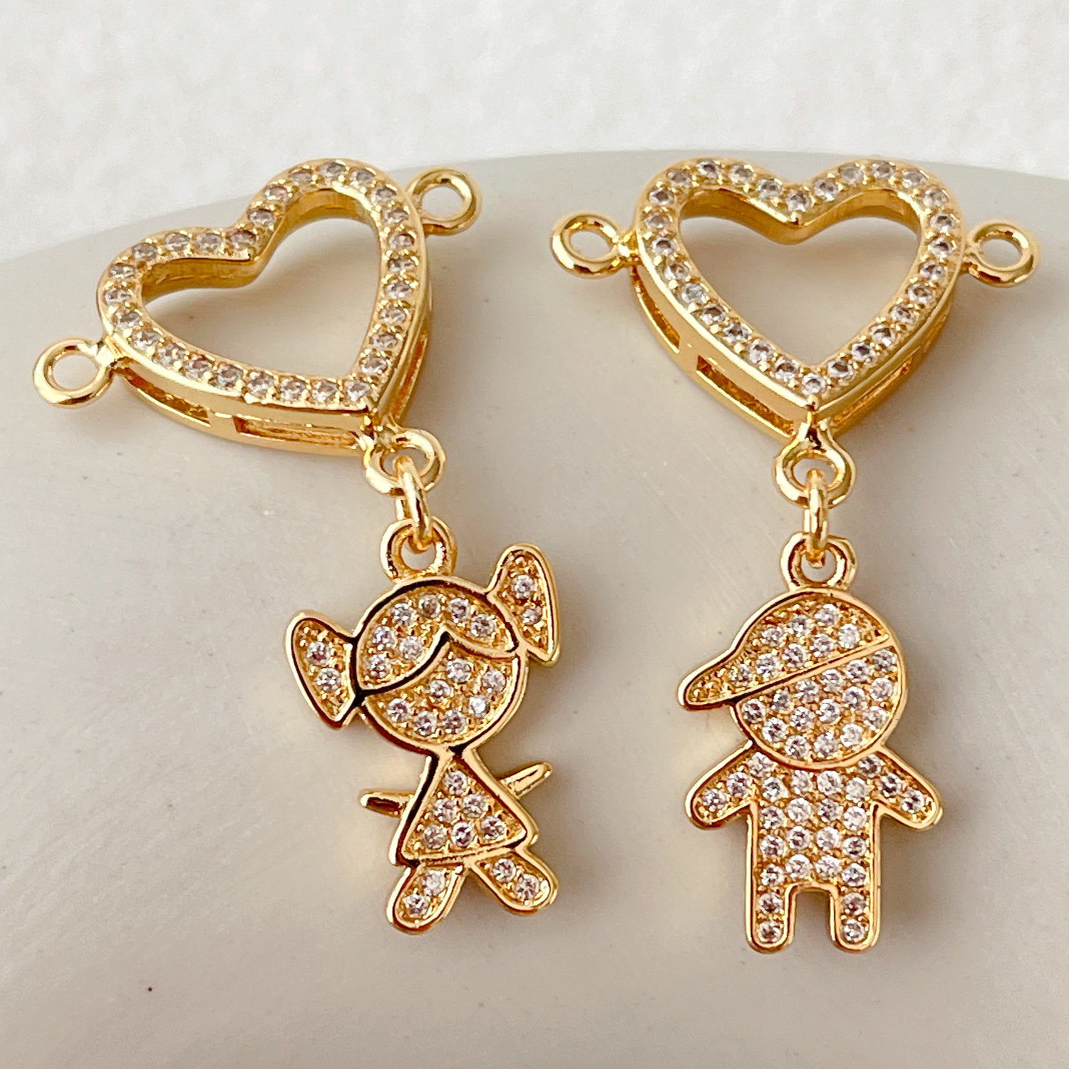 Girl and boy heart charm