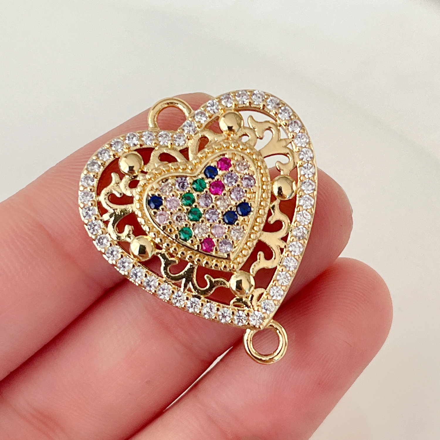 Pave Heart connector for bracelets