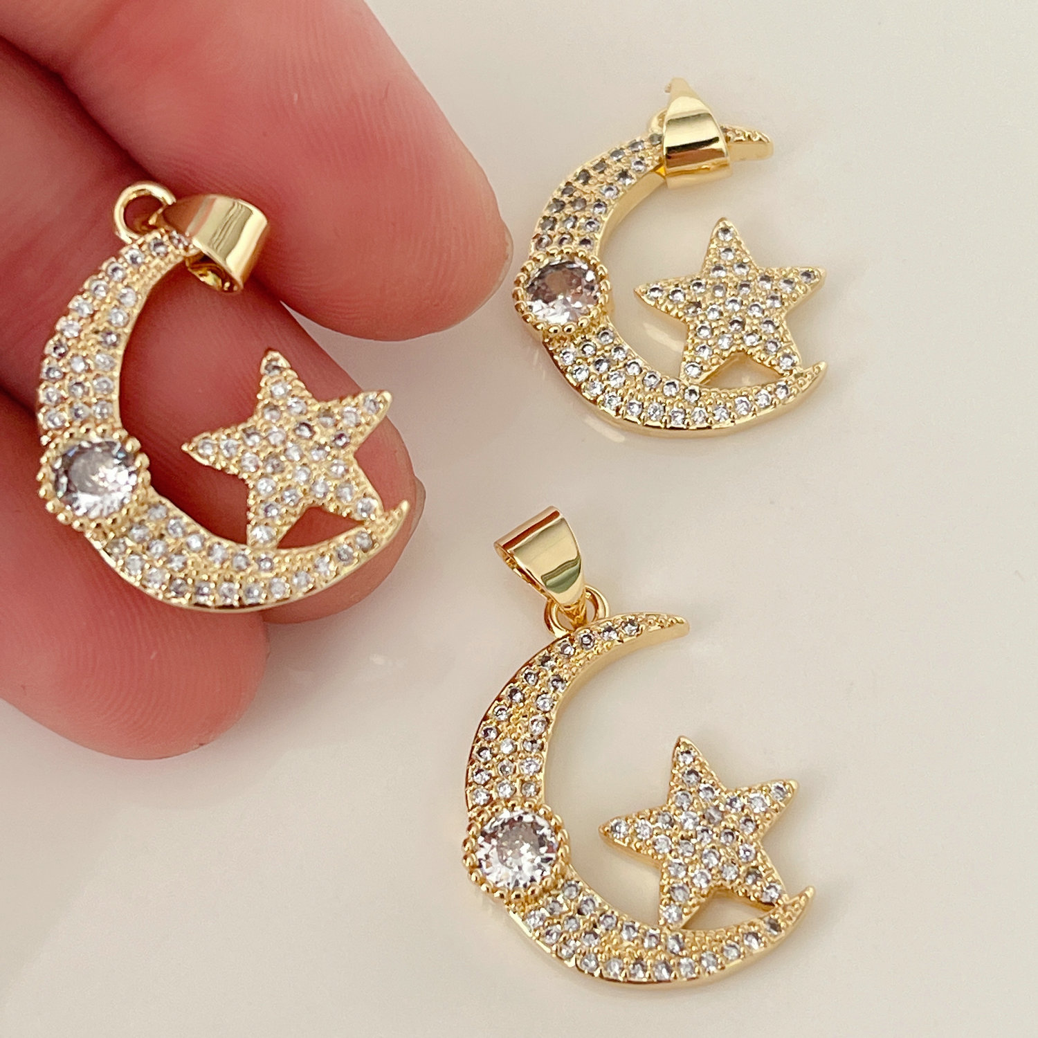 Pave star moon charm