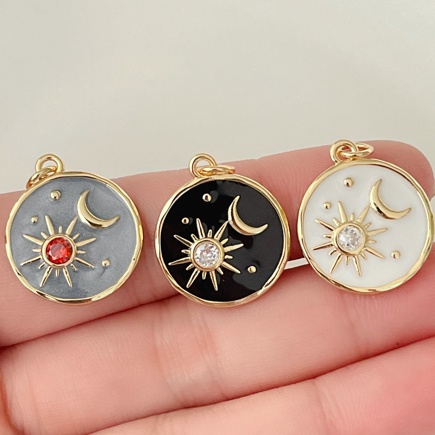 Enamel star moon charm