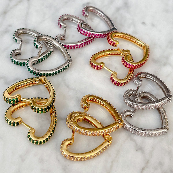 Pave zircon heart earrings