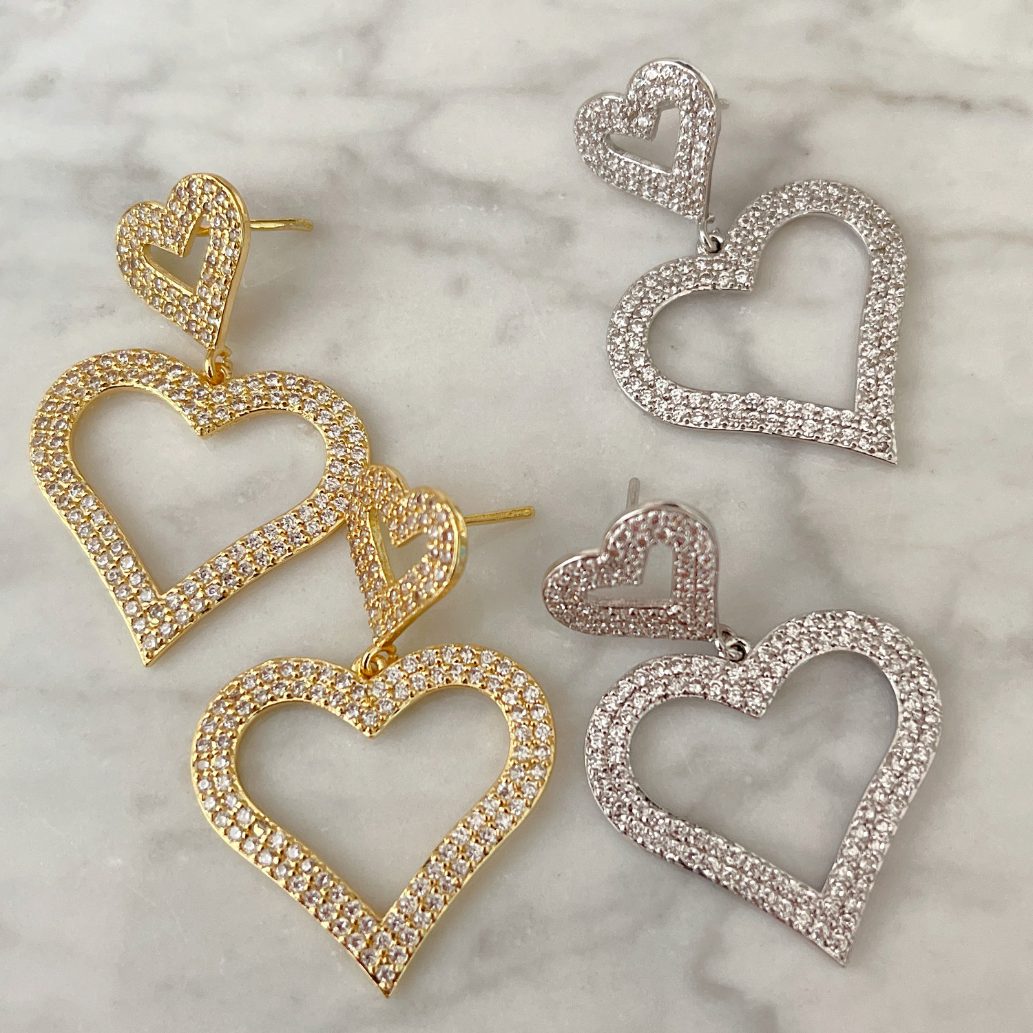 Pave big heart earrings