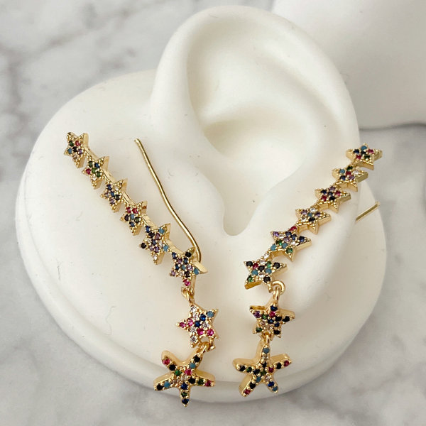 Pave coloful star earrings