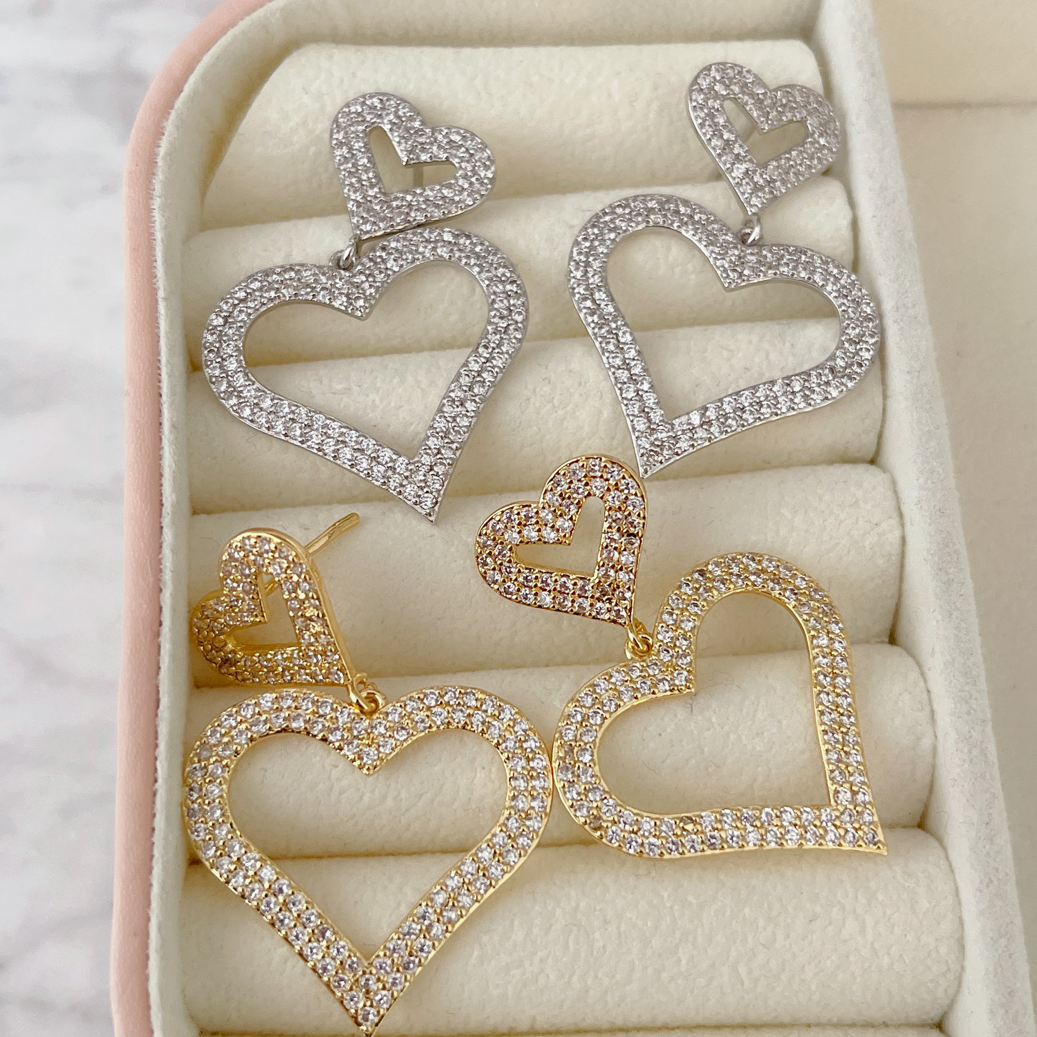 Pave big heart earrings
