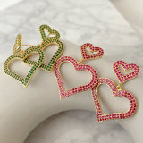 Pave red zircon heart earrings