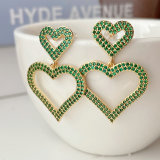 pave green heart earrings
