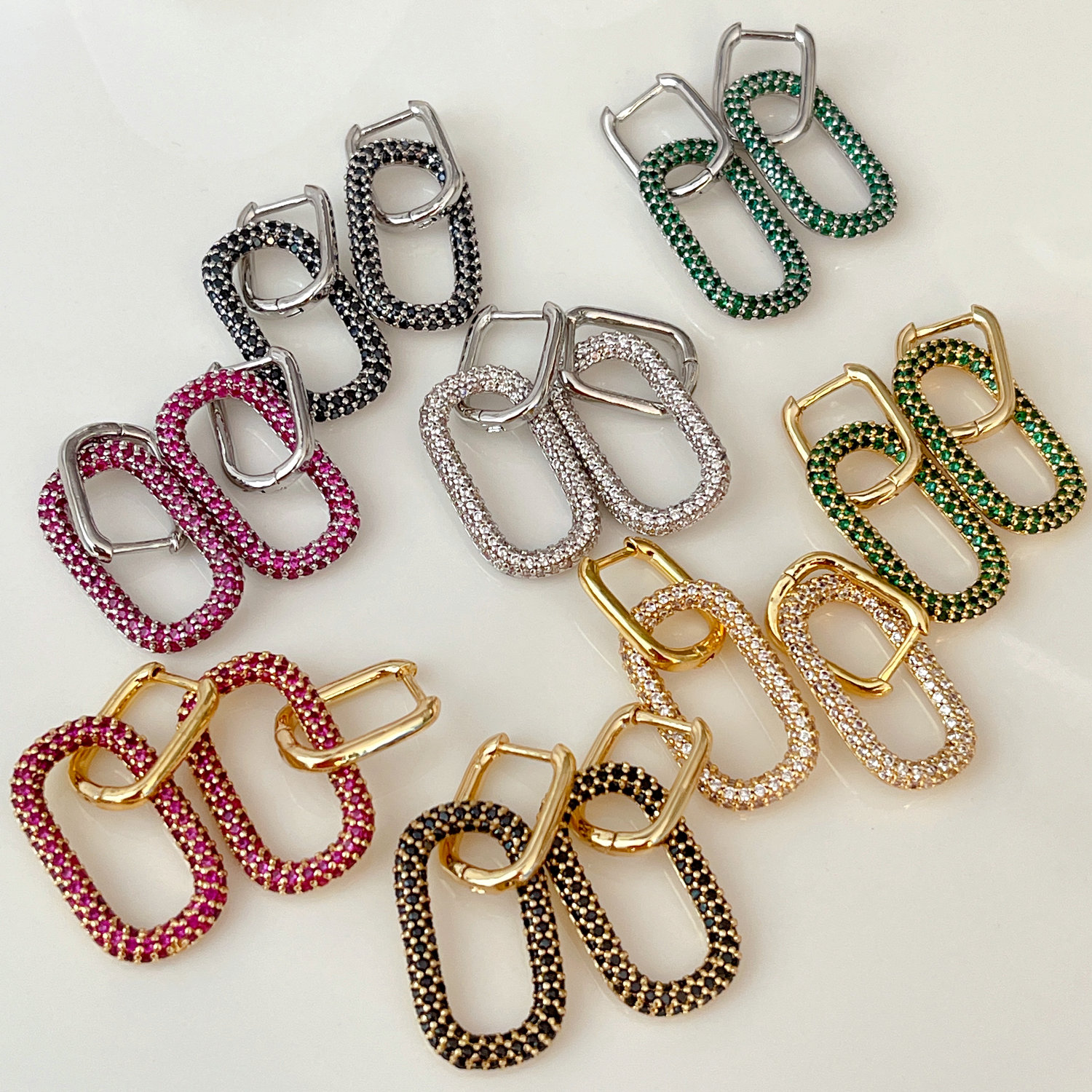 Long square charm hoops earrings