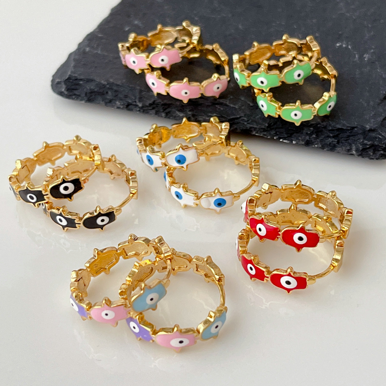 Enamel hand hoop earrings