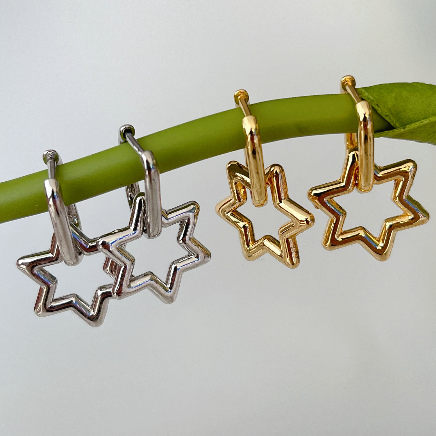 Star heart charm hoops earrings