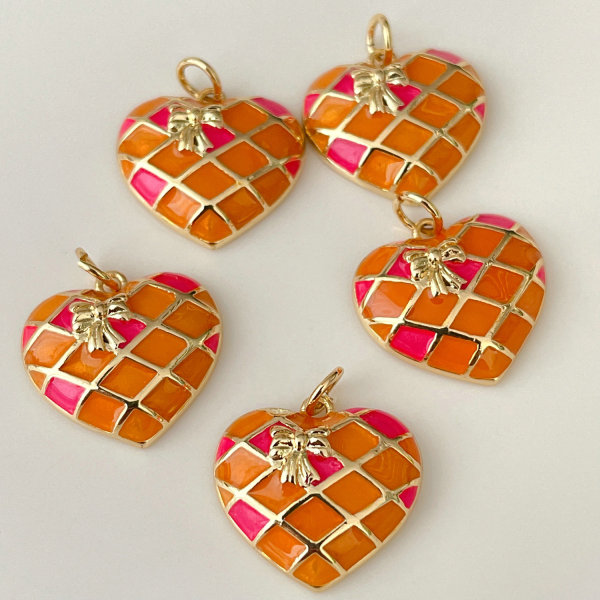 Enamel orange heart pendant