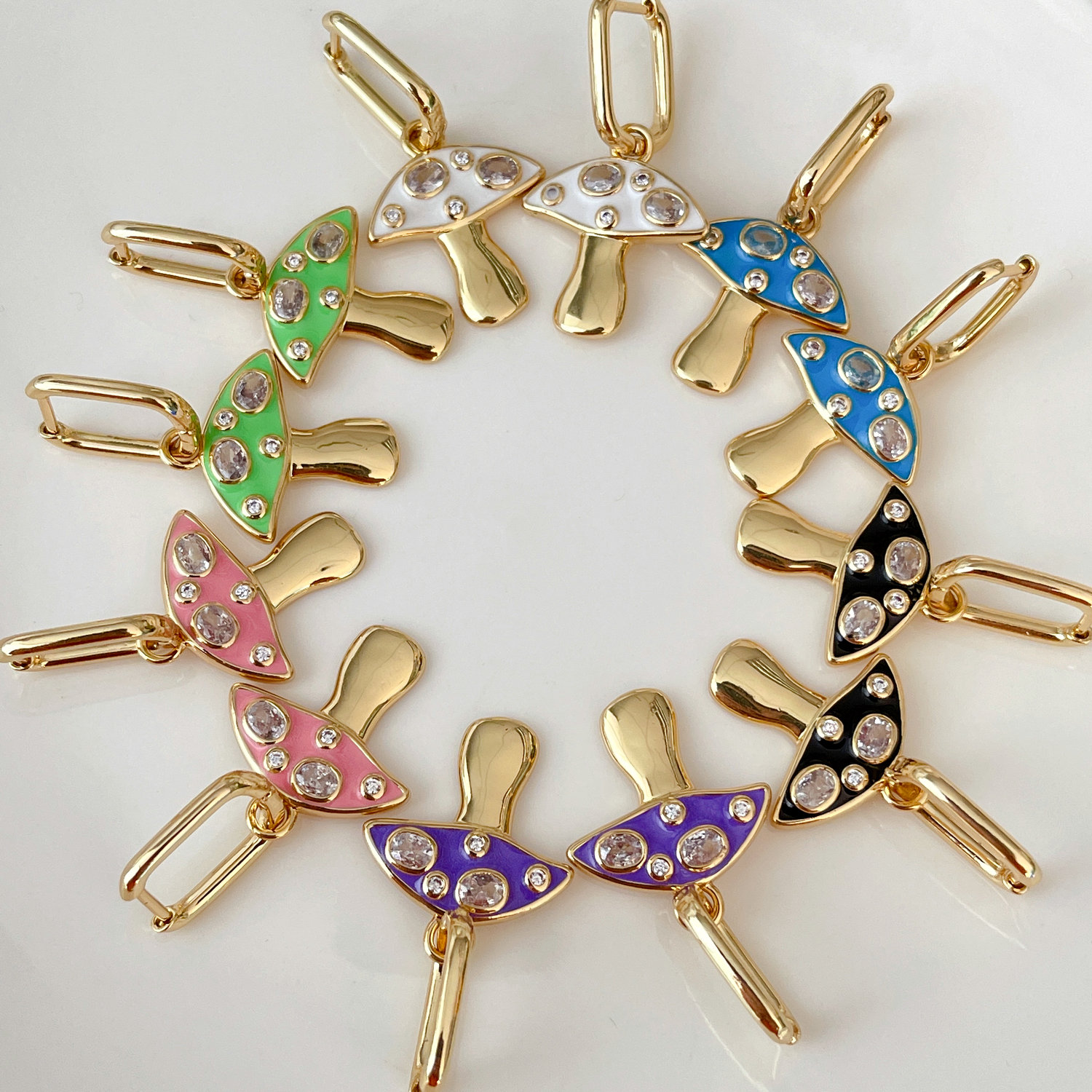 Pave mushroom charm hoops