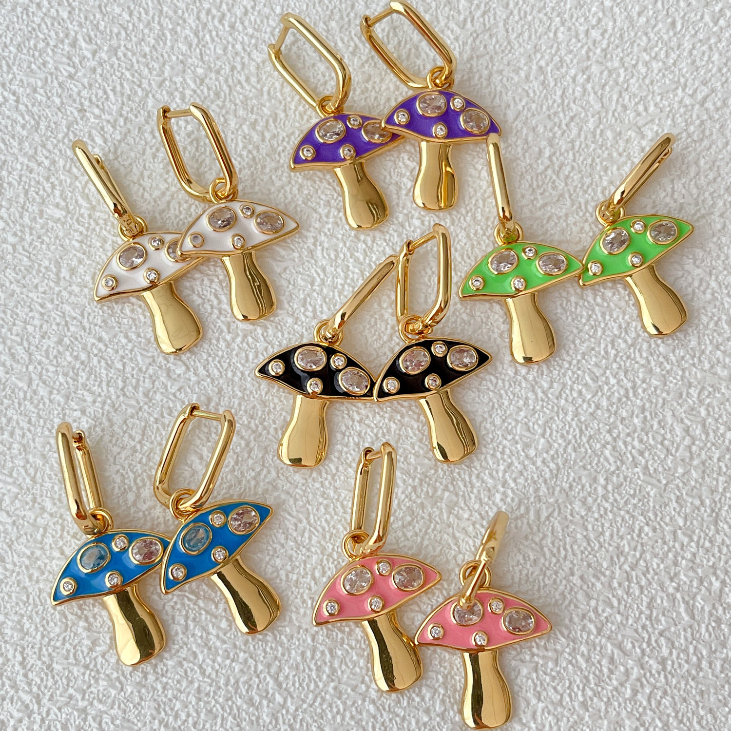 Pave mushroom charm hoops