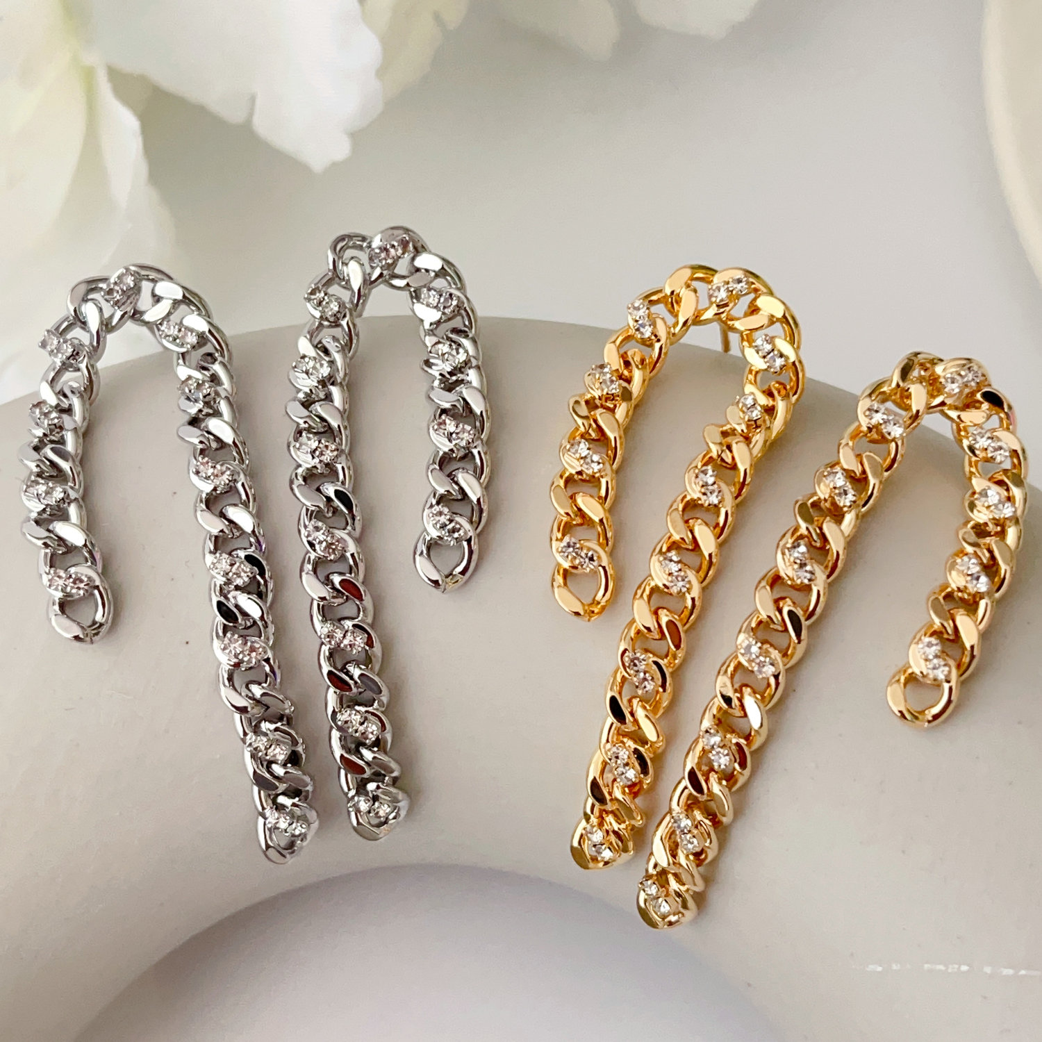 Pave chain tassel earrings