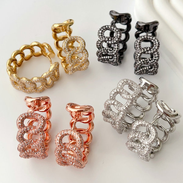 Pave chain big hoop earrings