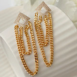 Pave square earrings with chain tassel