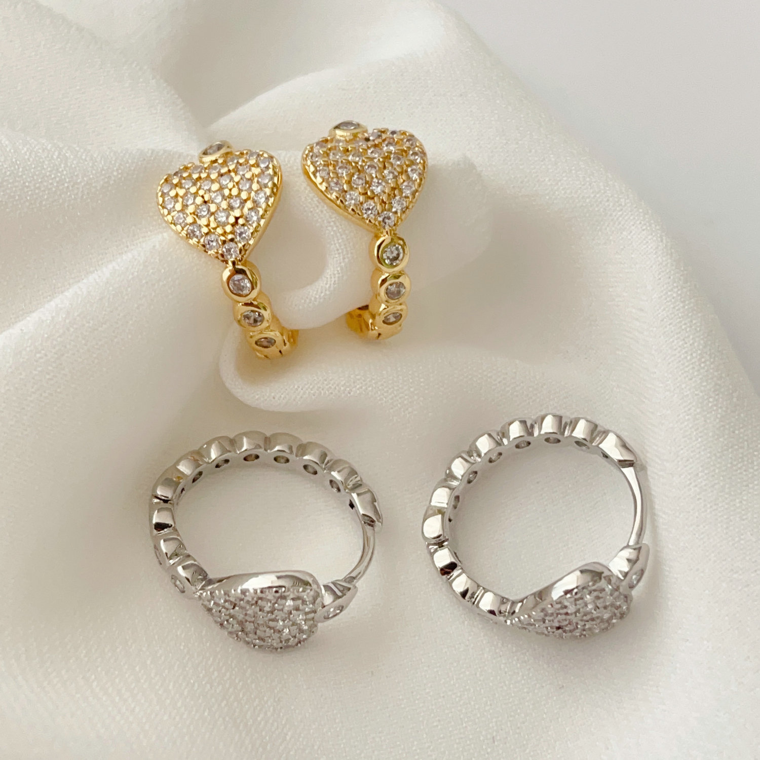 Pave heart hoops