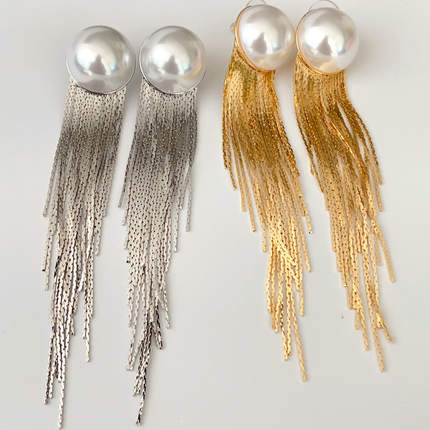 Long pearl tassel earrings