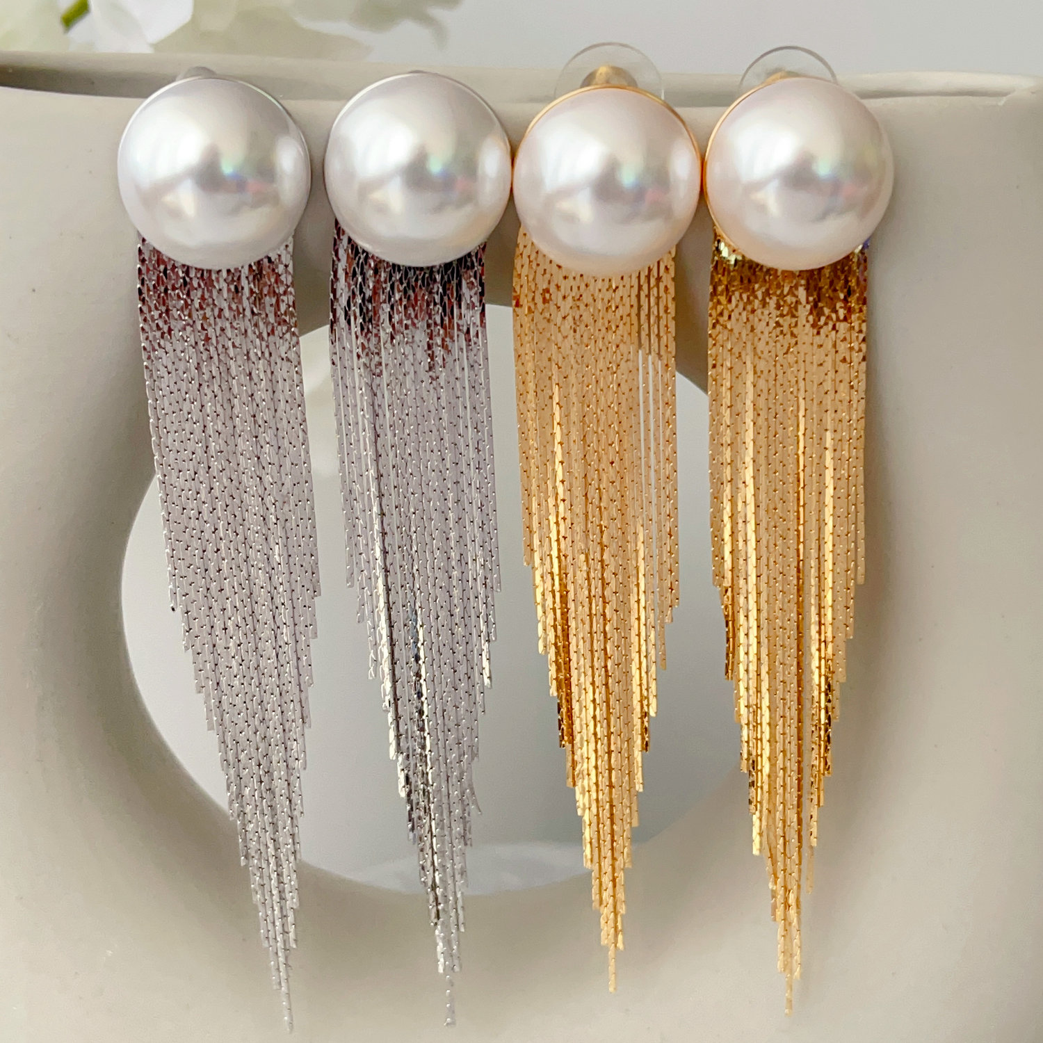 Long pearl tassel earrings