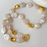 Fresh Water Pearl Necklace With Gold Beaded