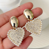 Heart pearl charm earrings