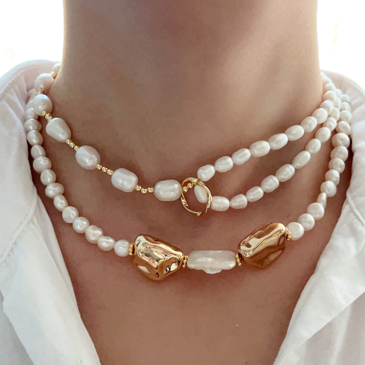Double fresh water pearl necklace