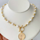 Fresh Water Pearl Necklace With Coin Pendant