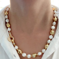 Fresh Water Pearl  Necklace With Gold Beaded